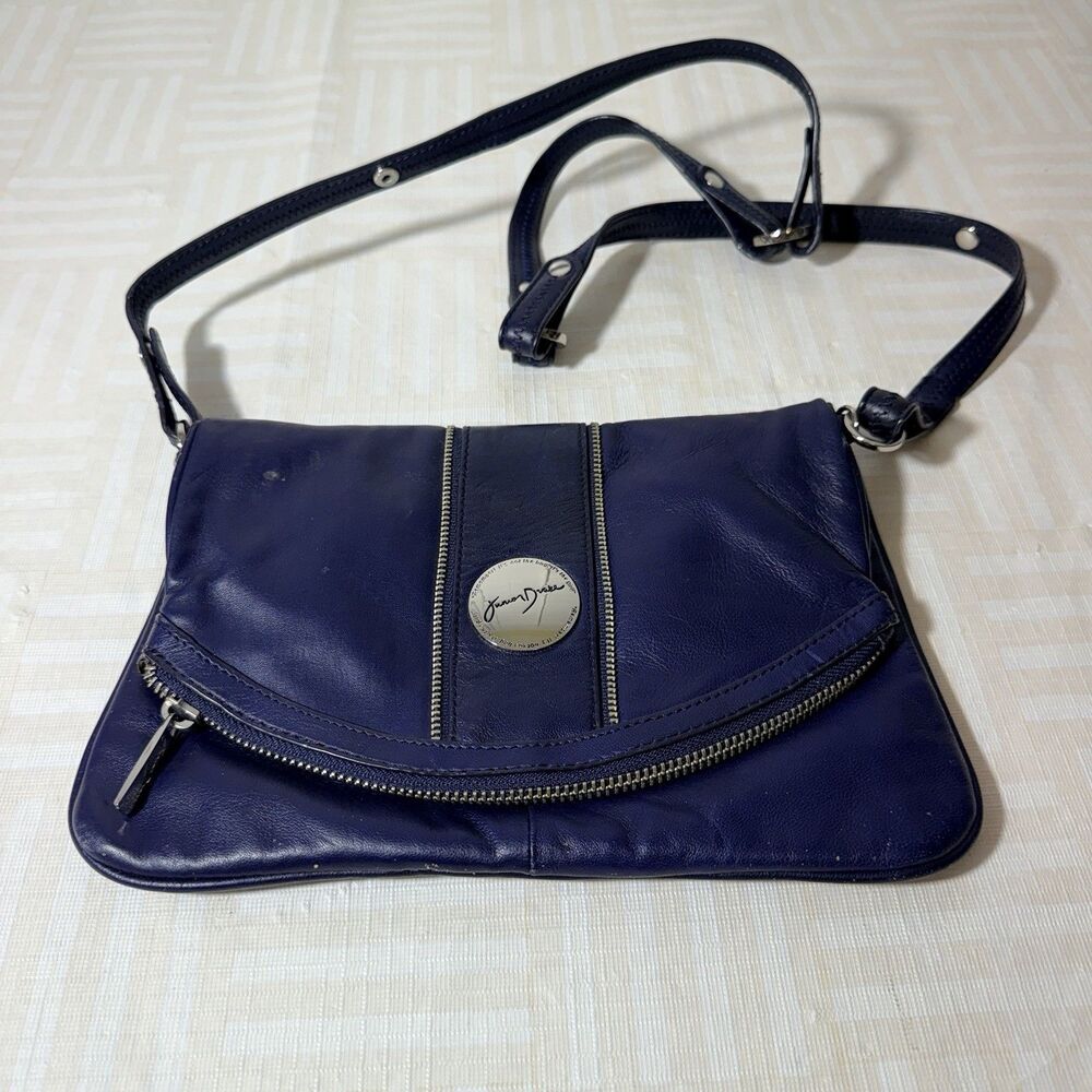 Junior Drake Purse Womens Blue Soft Leather Crossbody Purse Foldover Zippers